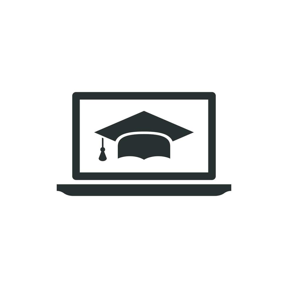 Elearning education icon in flat style. Study vector illustration on white isolated background. Laptop computer online training business concept.