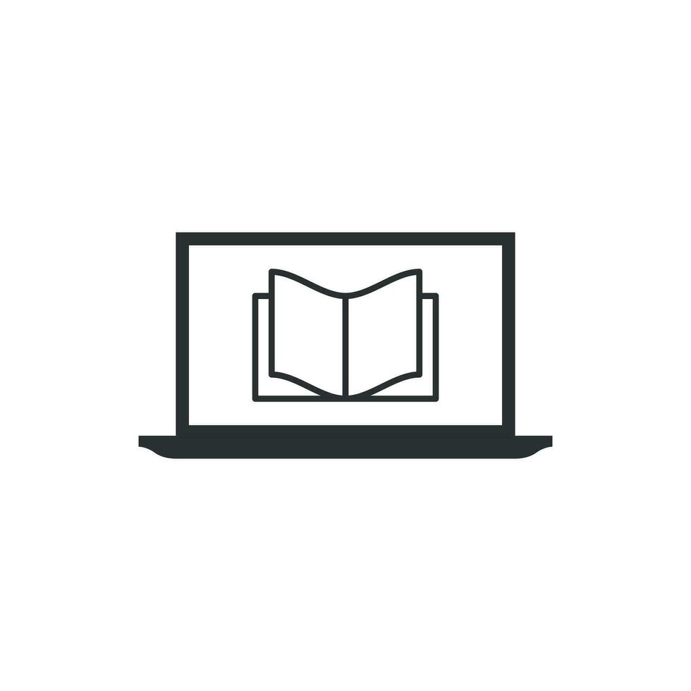 Elearning education icon in flat style. Study vector illustration on white isolated background. Laptop computer online training business concept.