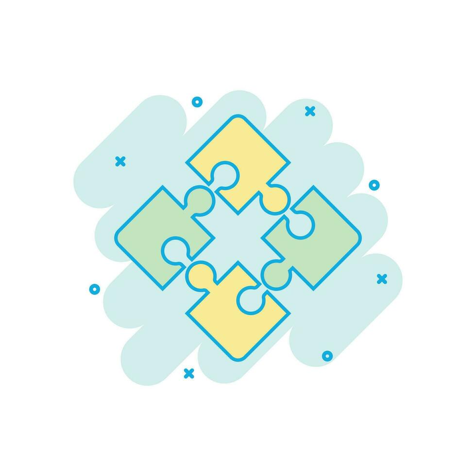 Cartoon colored puzzle icon in comic style. Jigsaw illustration pictogram. Puzzle game sign splash business concept. vector