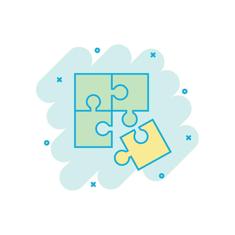 Cartoon colored puzzle icon in comic style. Jigsaw illustration pictogram. Puzzle game sign splash business concept. vector