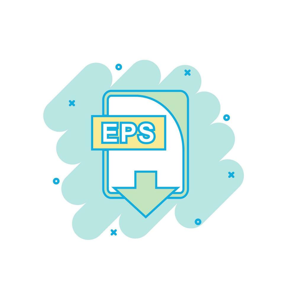 Cartoon colored EPS file icon in comic style. Eps download illustration pictogram. Document splash business concept. vector