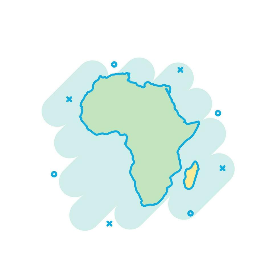 dibujos animados de colores África mapa icono en cómic estilo. África firmar ilustración pictograma. país geografía chapoteo negocio concepto. vector