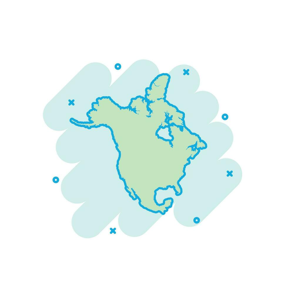 Cartoon colored North America map icon in comic style. North America sign illustration pictogram. Country geography splash business concept. vector