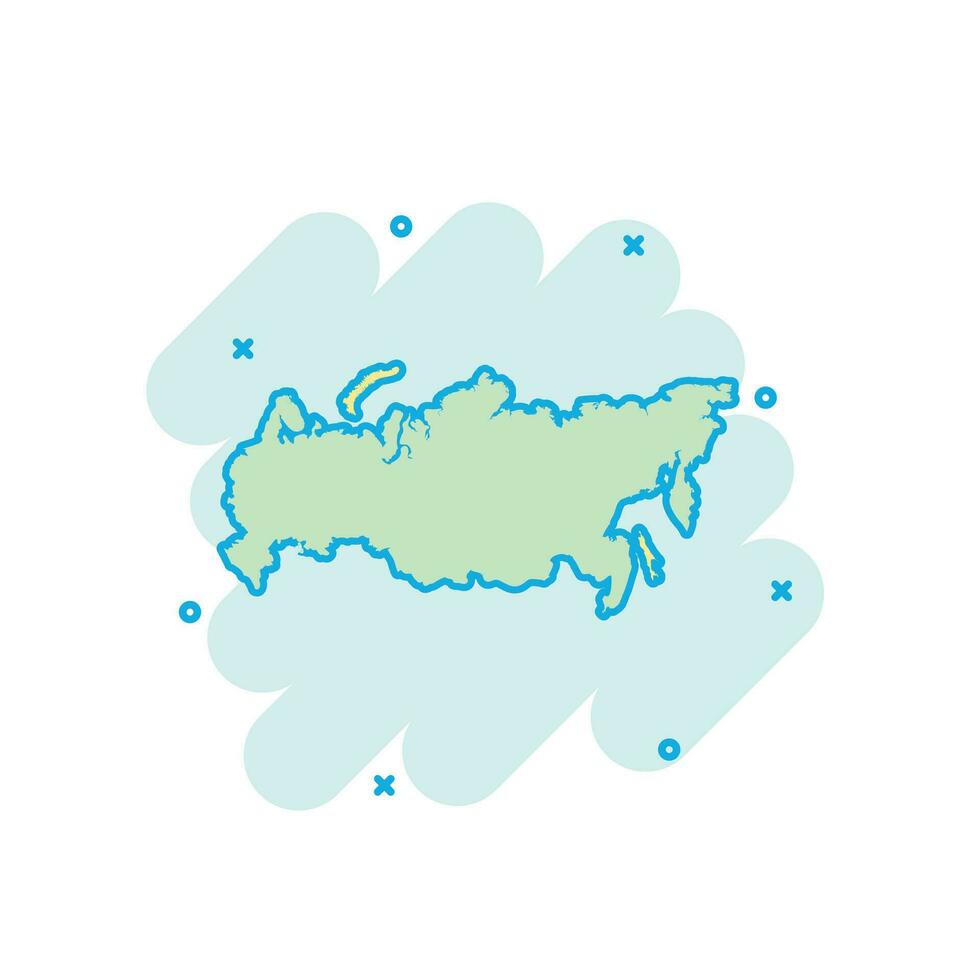 icono de mapa de rusia de color de dibujos animados en estilo cómico. pictograma de ilustración de signo de federación rusa. concepto de negocio de salpicaduras de geografía del país. vector