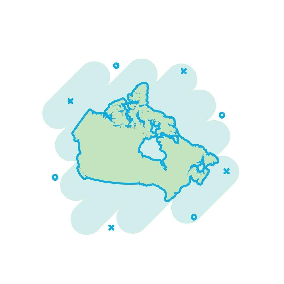 icono de mapa de canadá de color de dibujos animados en estilo cómico. pictograma de ilustración de signo de canadá. concepto de negocio de salpicaduras de geografía del país. vector