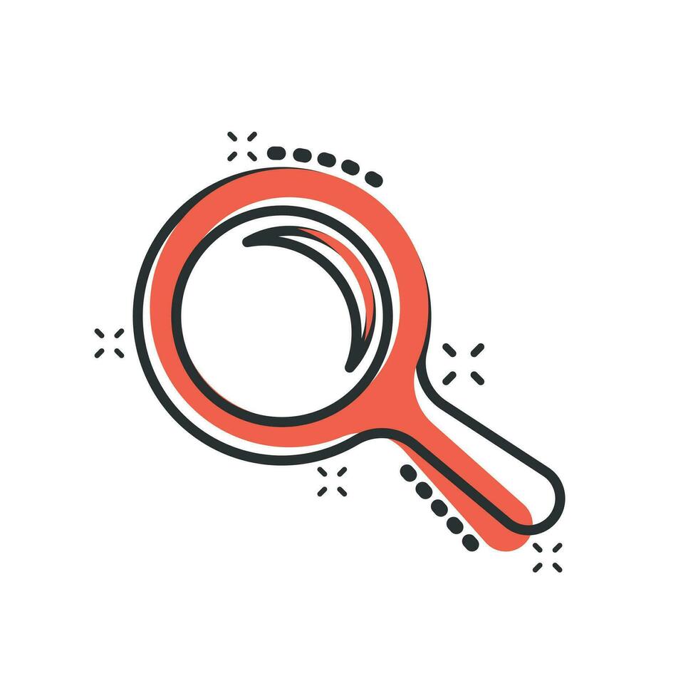 Vector cartoon magnifying glass icon in comic style. Search magnifier illustration pictogram. Find search business splash effect concept.