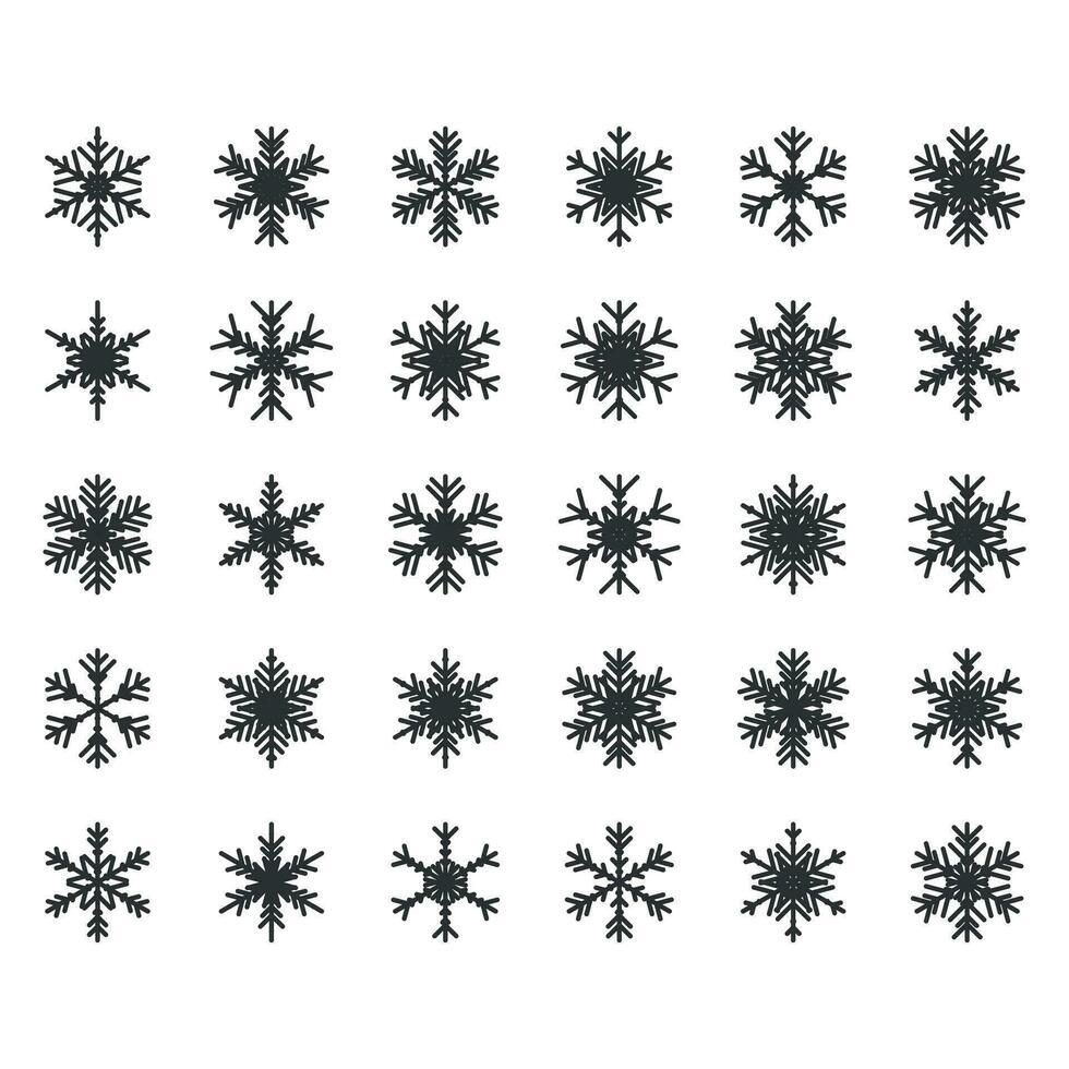 Snowflake set icon in flat style. Snow flake winter vector illustration on isolated background. Christmas snowfall snowflakes ornament collection business concept.