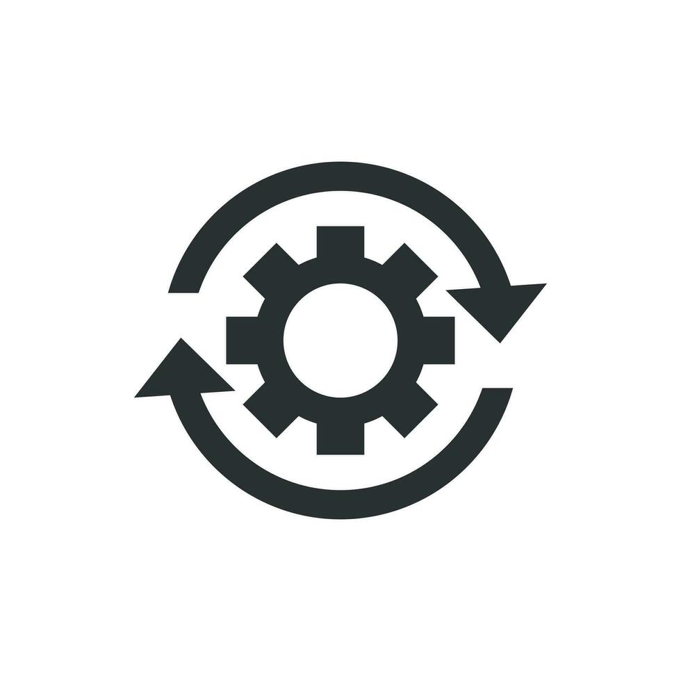 Workflow process icon in flat style. Gear cog wheel with arrows vector illustration on white isolated background. Workflow business concept.