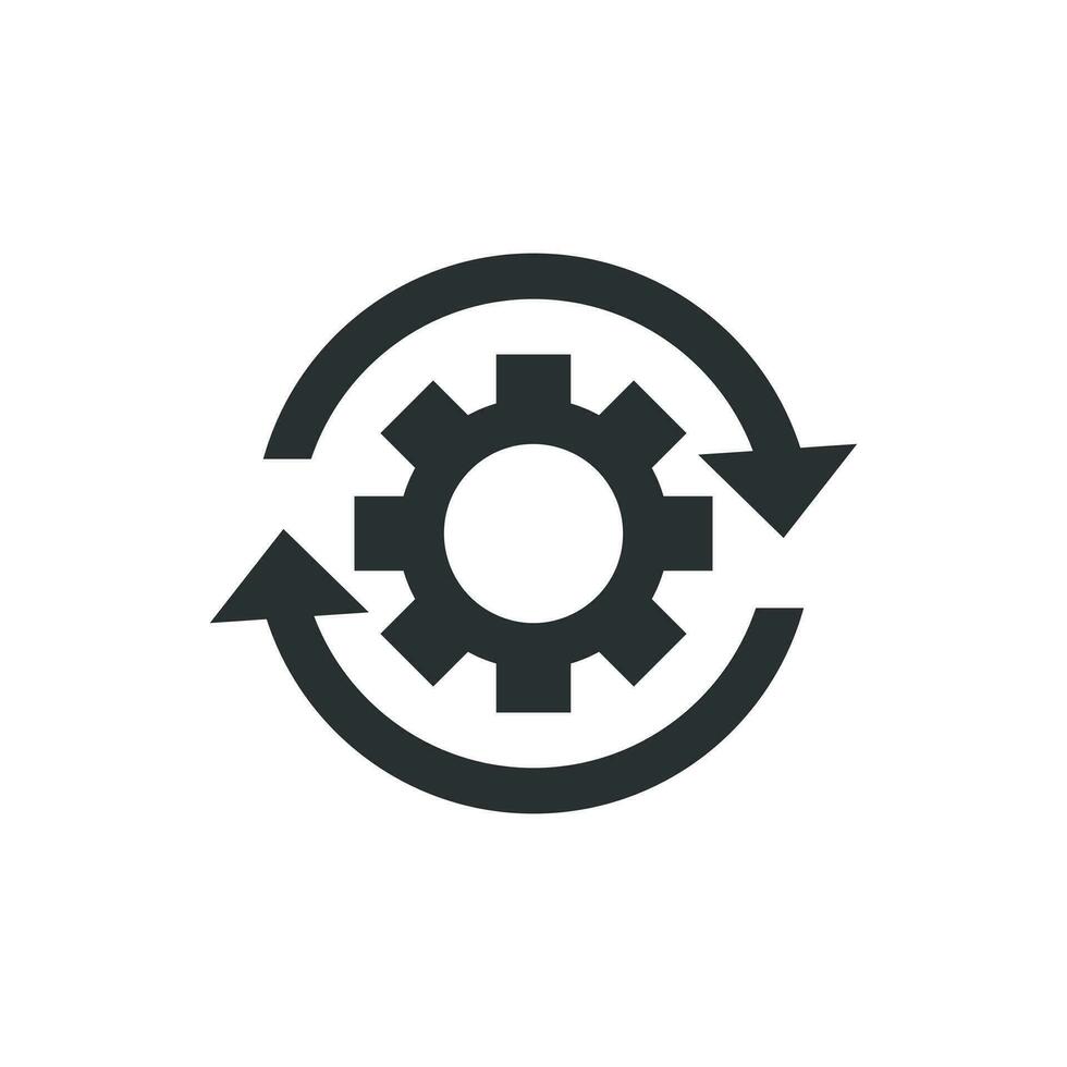 Workflow process icon in flat style. Gear cog wheel with arrows vector illustration on white isolated background. Workflow business concept.