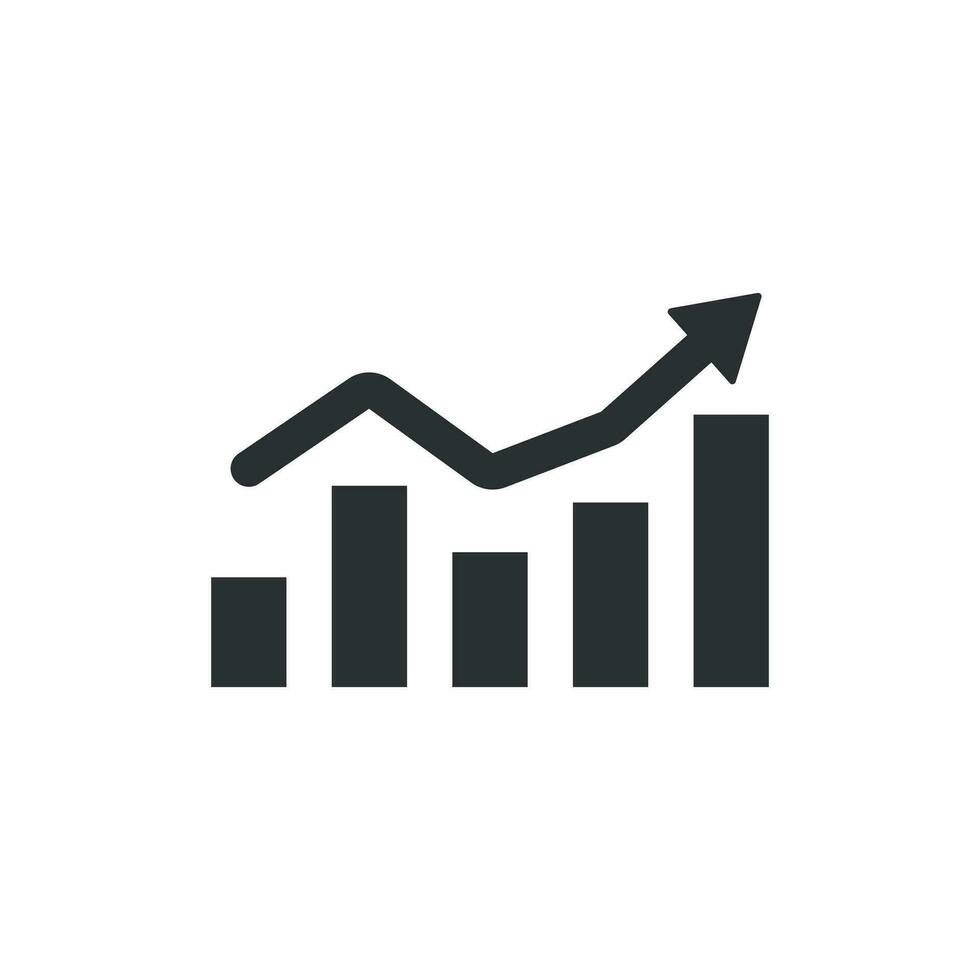 Growing bar graph icon in flat style. Increase arrow vector illustration on white isolated background. Infographic progress business concept.