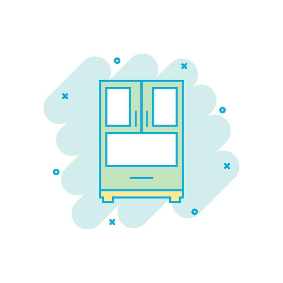 dibujos animados de colores alacena icono en cómic estilo. mueble ilustración pictograma. gabinete firmar chapoteo negocio concepto. vector