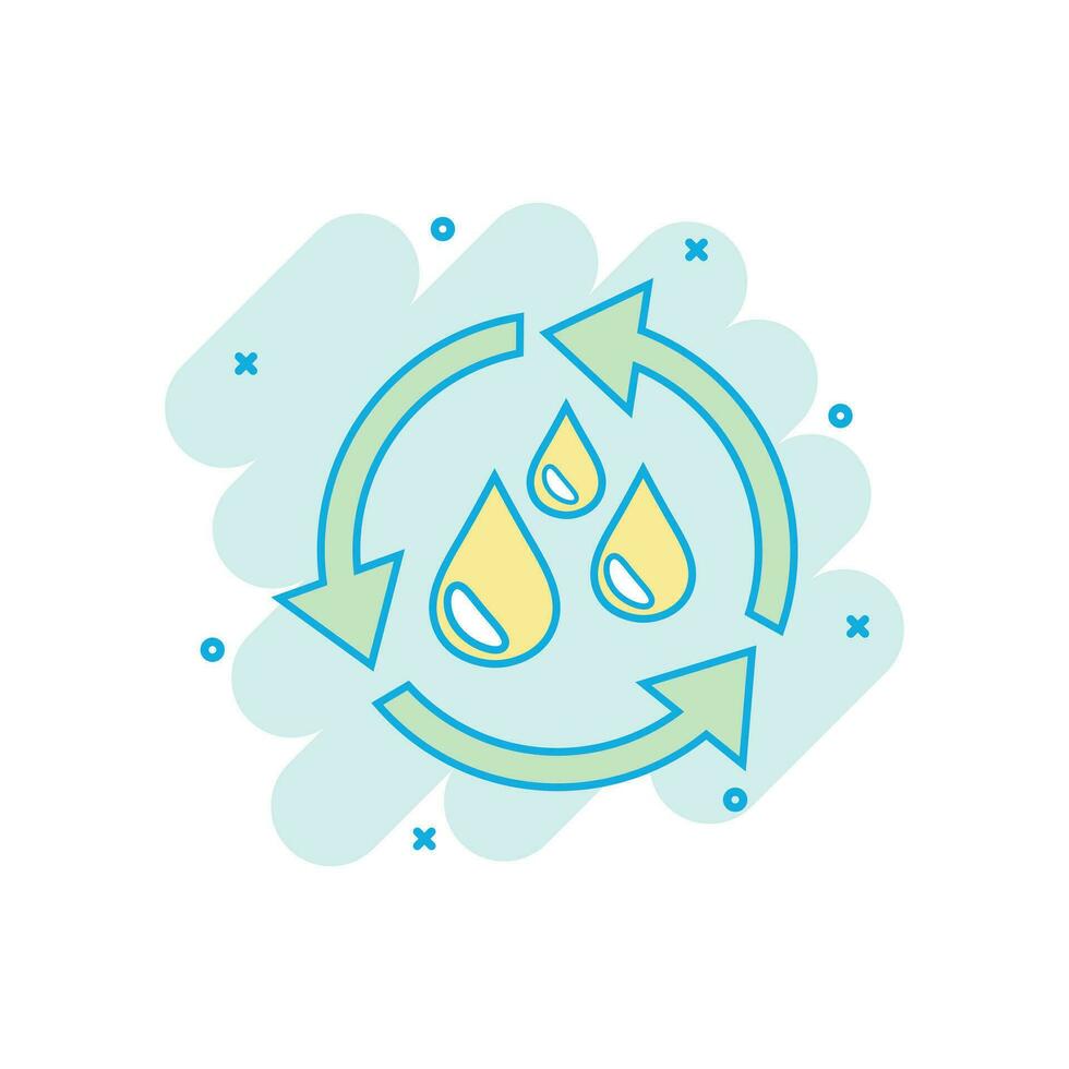 Cartoon colored water cycle icon in comic style. Recycling illustration pictogram. Ecology sign splash business concept. vector