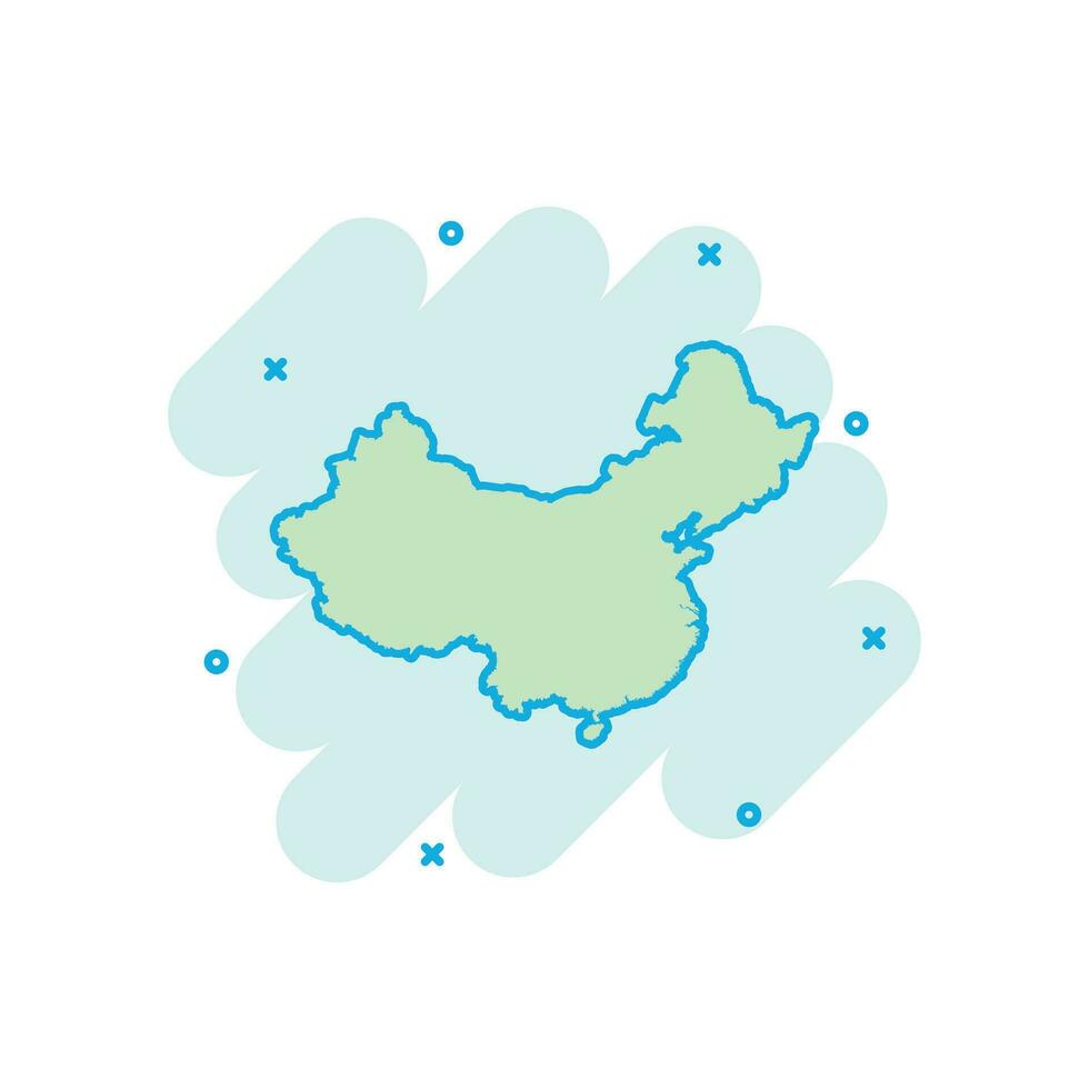 Cartoon colored china map icon in comic style. China illustration pictogram. Cartography sign splash business concept. vector