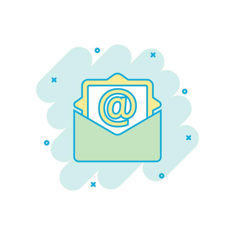 Cartoon colored mail envelope icon in comic style. Envelope illustration pictogram. Mail sign splash business concept. vector