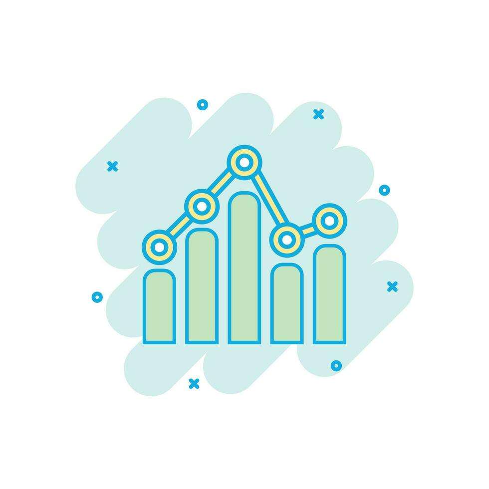 Cartoon colored business graph icon in comic style. Chart illustration pictogram. Diagram sign splash business concept. vector