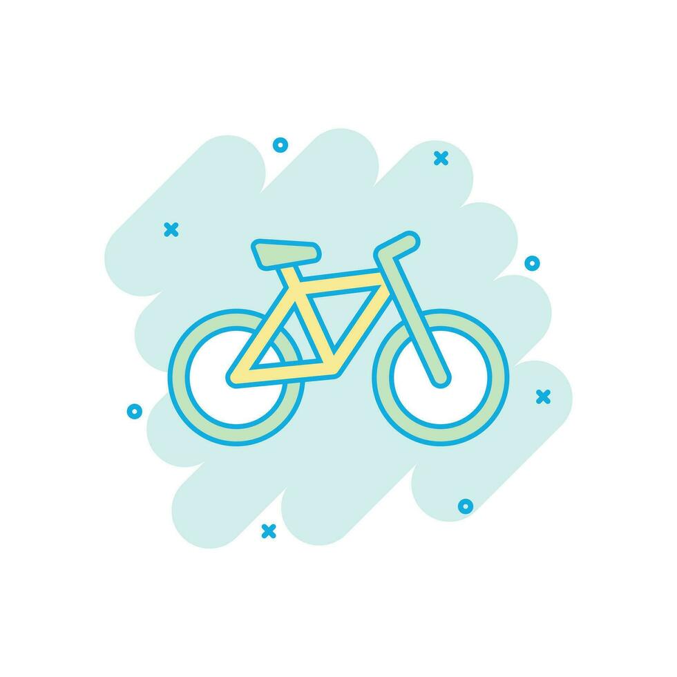 Cartoon colored bike icon in comic style. Bicycle illustration pictogram. Bike sign splash business concept. vector