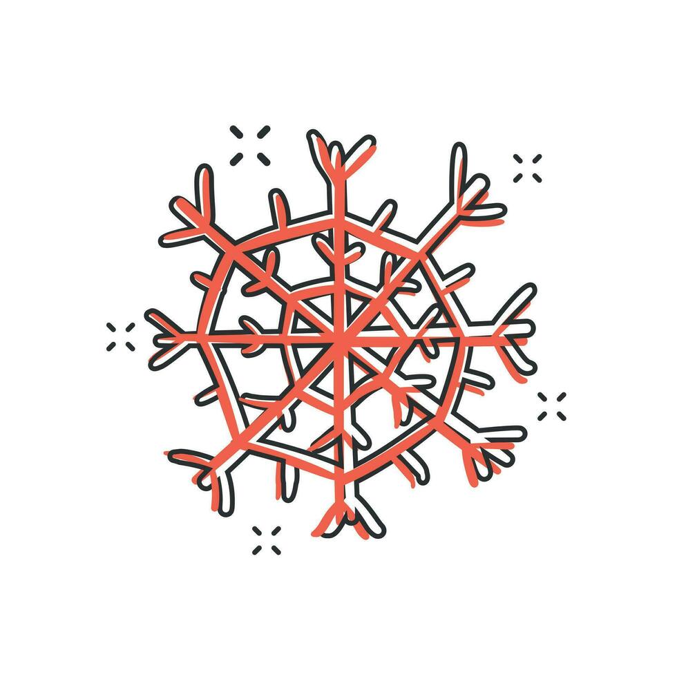 icono de copo de nieve dibujado a mano de dibujos animados vectoriales en estilo cómico. pictograma de ilustración de garabato de boceto de copo de nieve. concepto de efecto de salpicadura de negocio de navidad de invierno dibujado a mano. vector