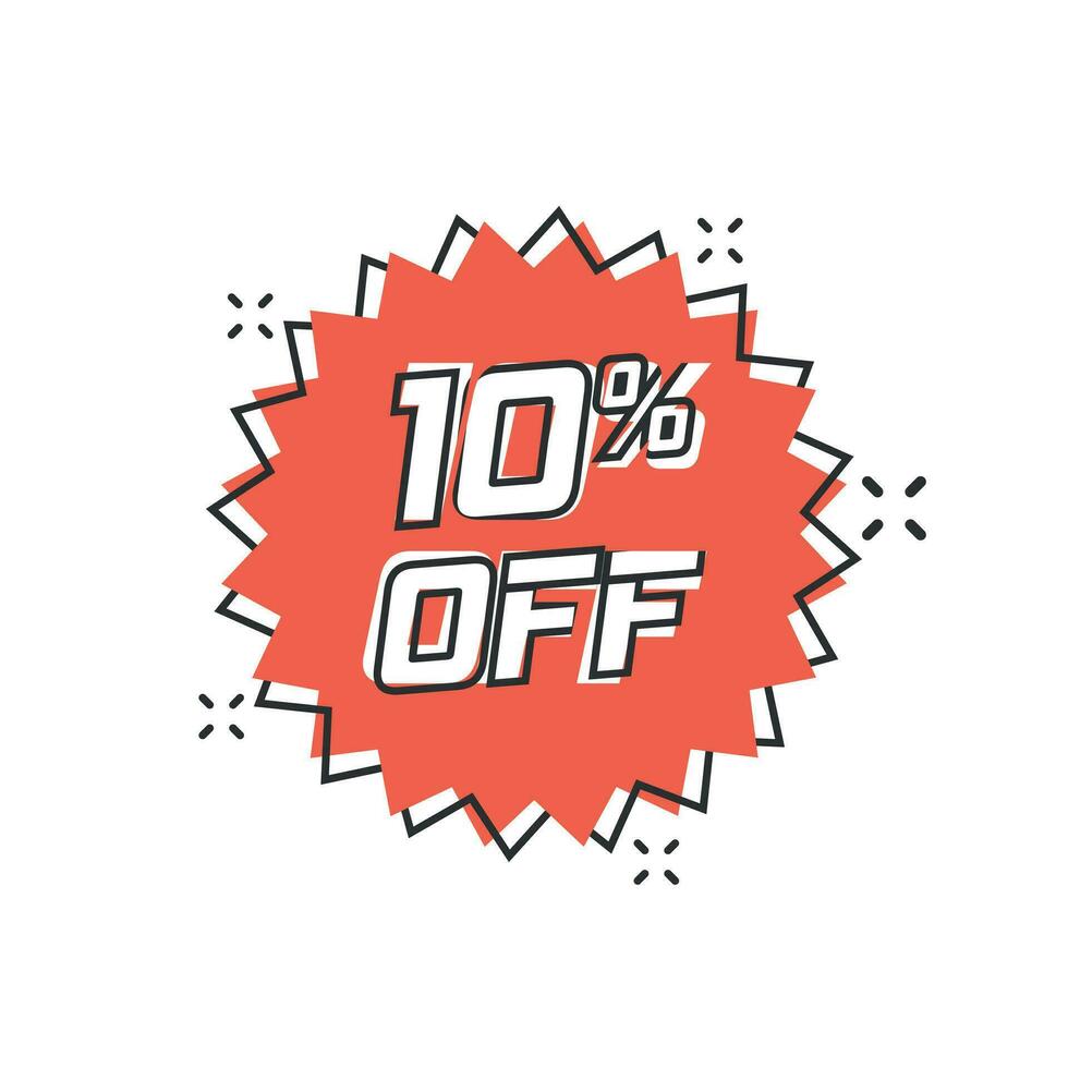 Vector cartoon discount sticker icon in comic style. Sale tag illustration pictogram. Promotion 10 percent discount splash effect concept.