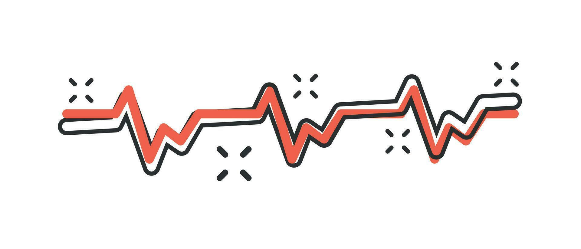 línea de latidos del corazón de dibujos animados vectoriales con icono del corazón en estilo cómico. Pictograma de ilustración del concepto de latido del corazón. concepto de efecto de salpicadura de negocios de ritmo cardíaco. vector