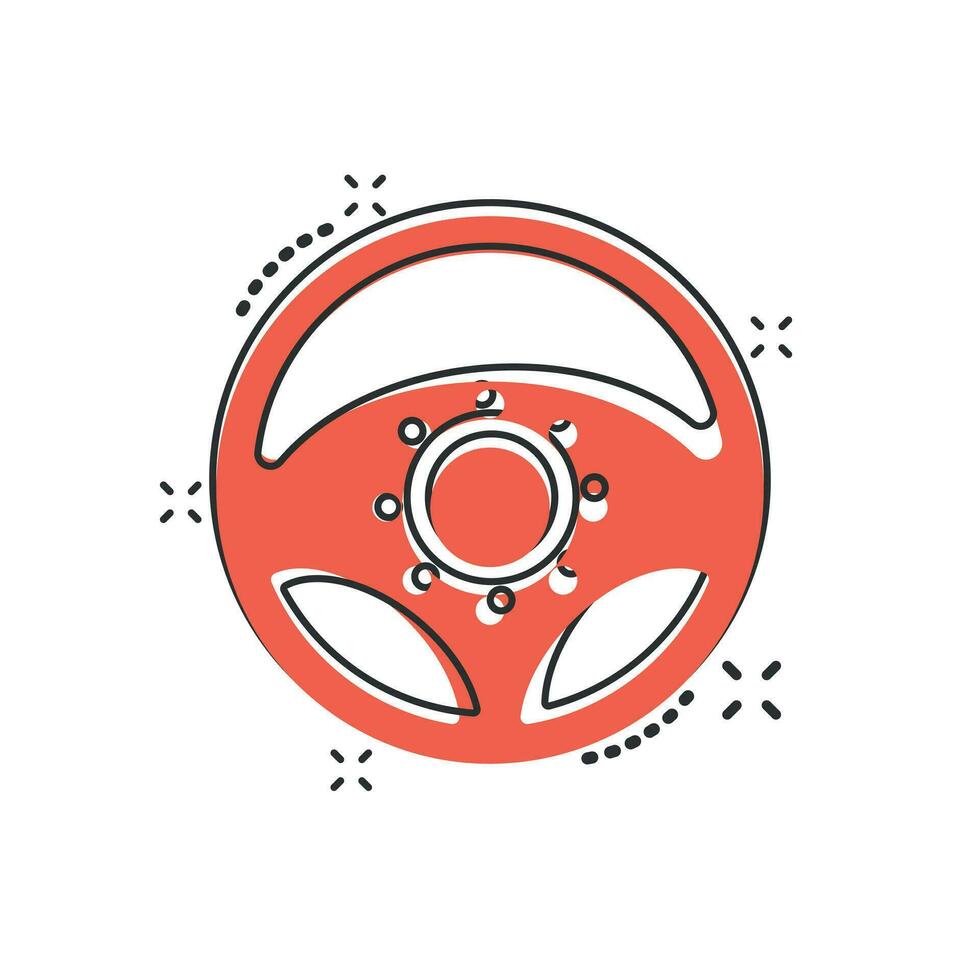 Vector cartoon steering wheel icon in comic style. Rudder wheel sign illustration pictogram. Steering business splash effect concept.