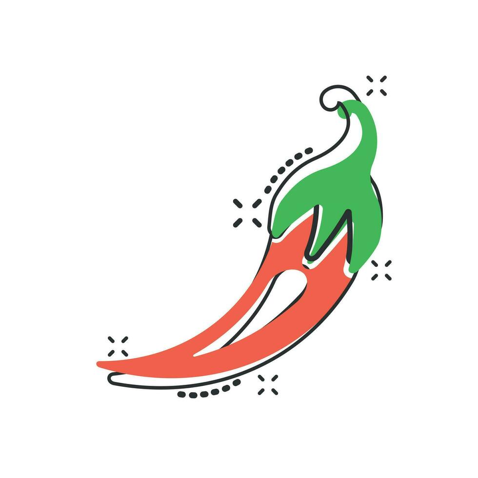 Vector cartoon chili pepper icon in comic style. Spicy peppers concept illustration pictogram. Chili paprika business splash effect concept.