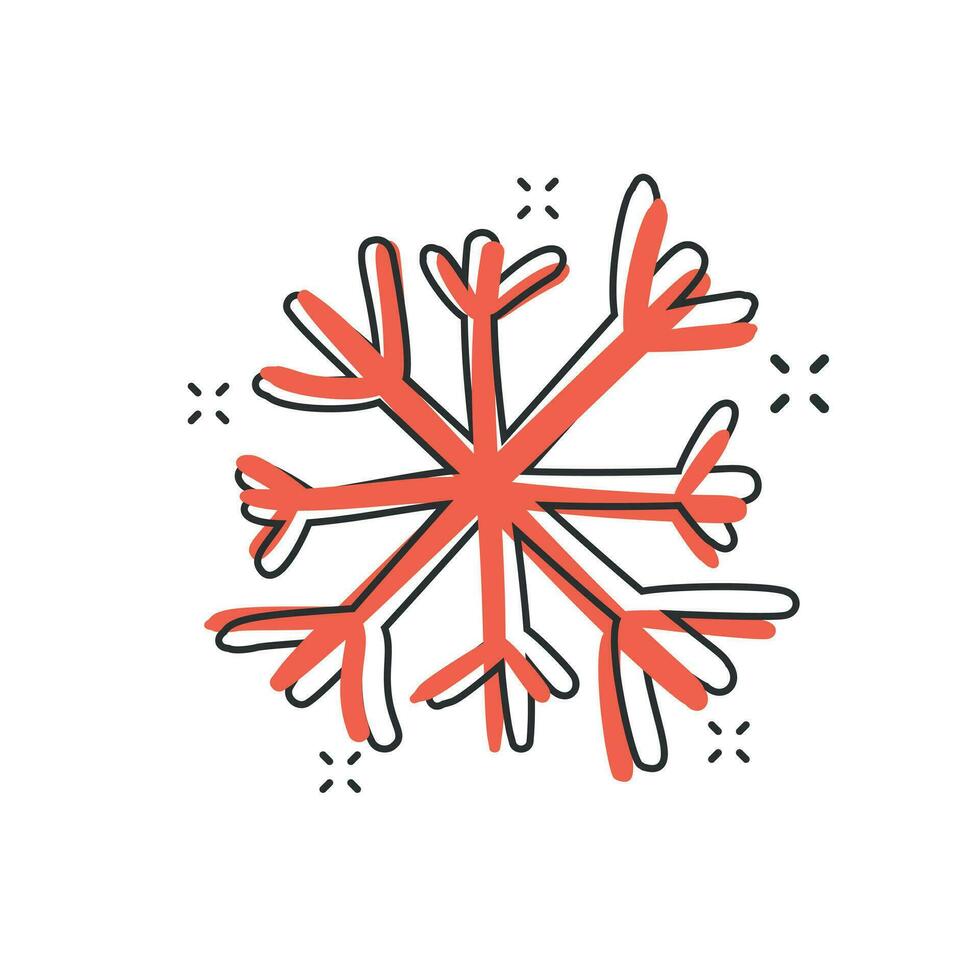 Vector cartoon hand drawn snowflake icon in comic style. Snow flake sketch doodle illustration pictogram. Handdrawn winter christmas business splash effect concept.
