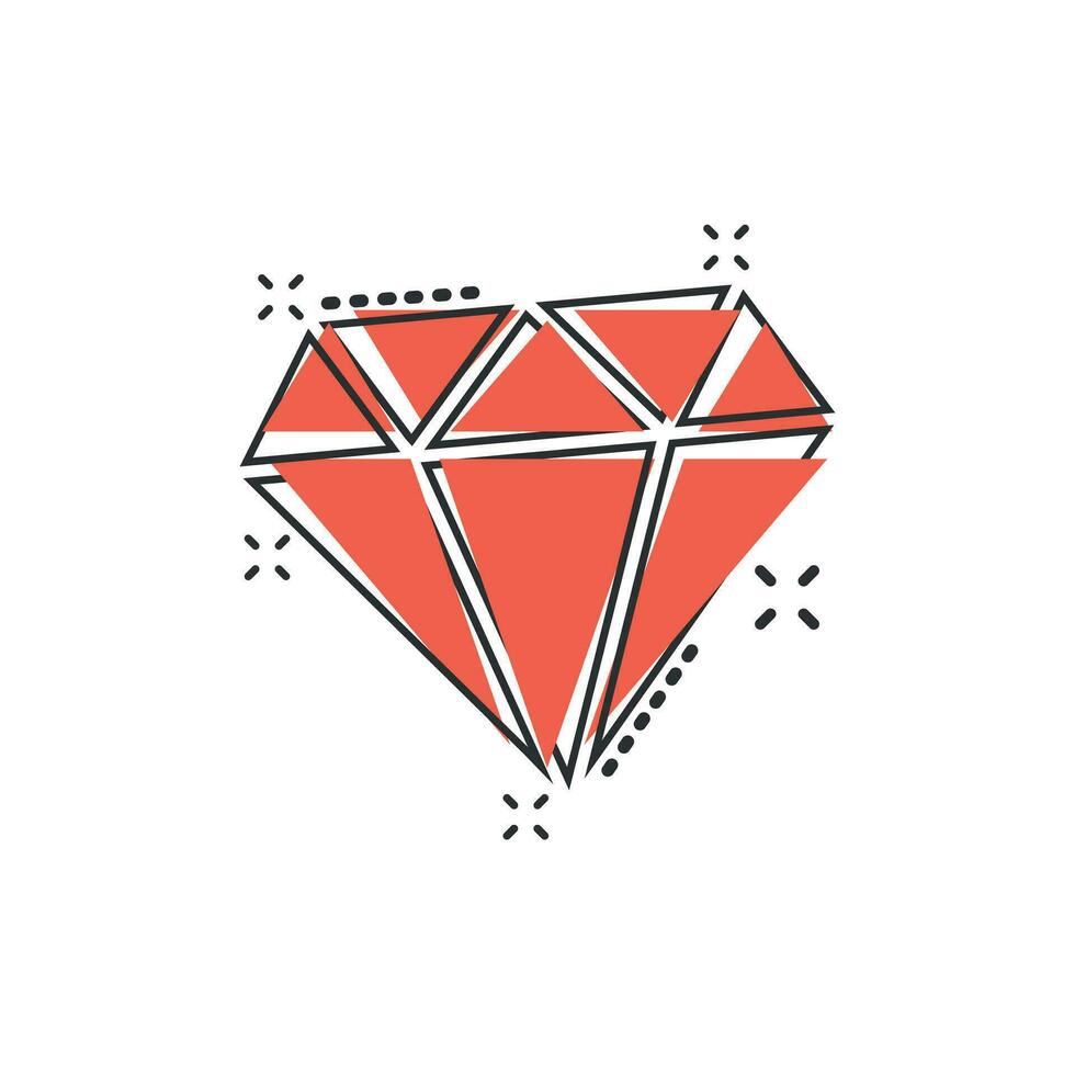 icono de gema de joya de diamante de dibujos animados vectoriales en estilo cómico. pictograma de ilustración de piedras preciosas de diamantes. concepto de efecto de salpicadura de negocio brillante de joyería. vector