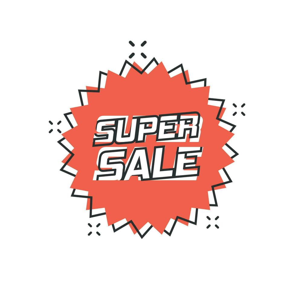 Vector cartoon discount sticker icon in comic style. Sale tag illustration pictogram. Promotion super sale discount splash effect concept.