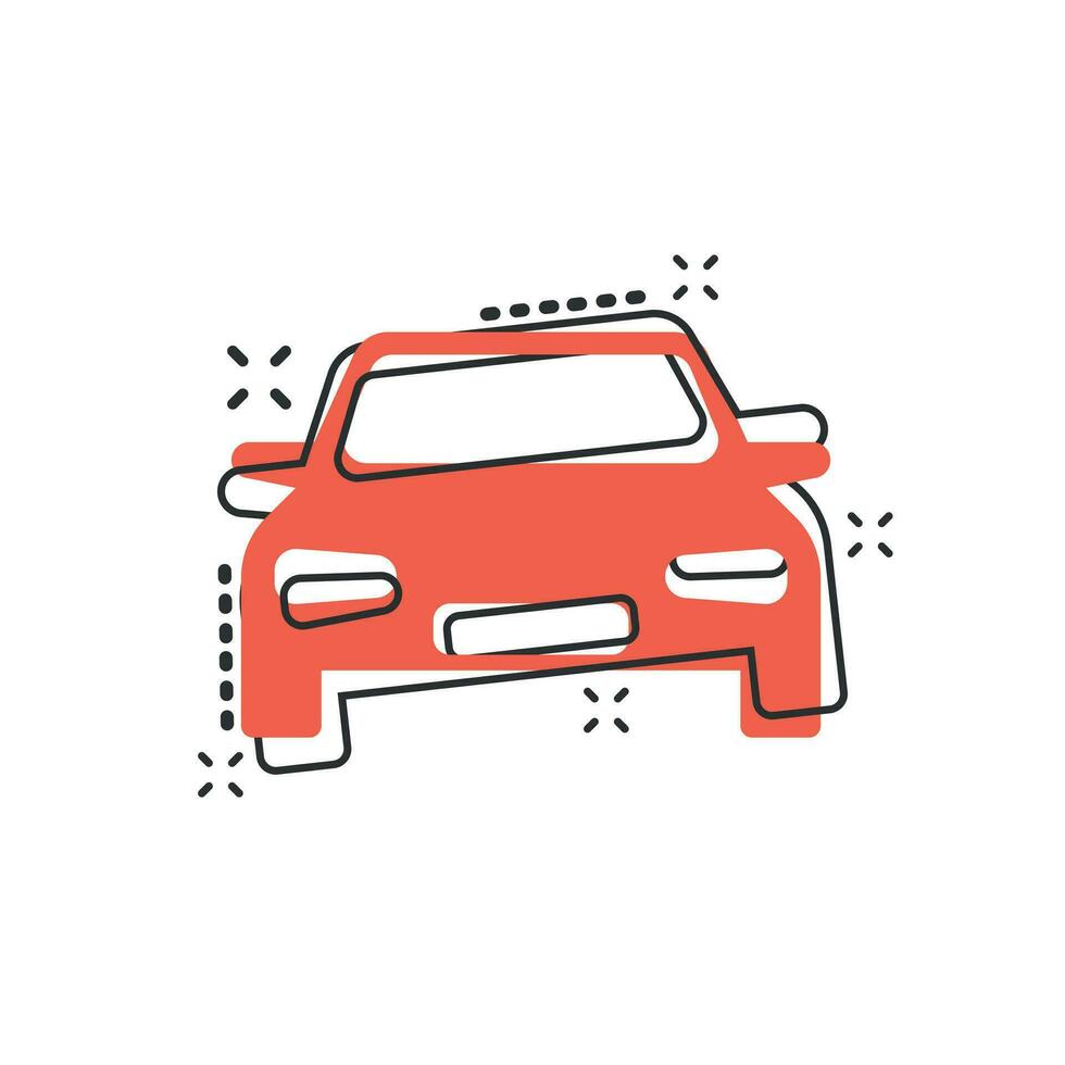 Vector cartoon car icon in comic style. Automobile vehicle illustration pictogram. Car sedan splash effect concept.