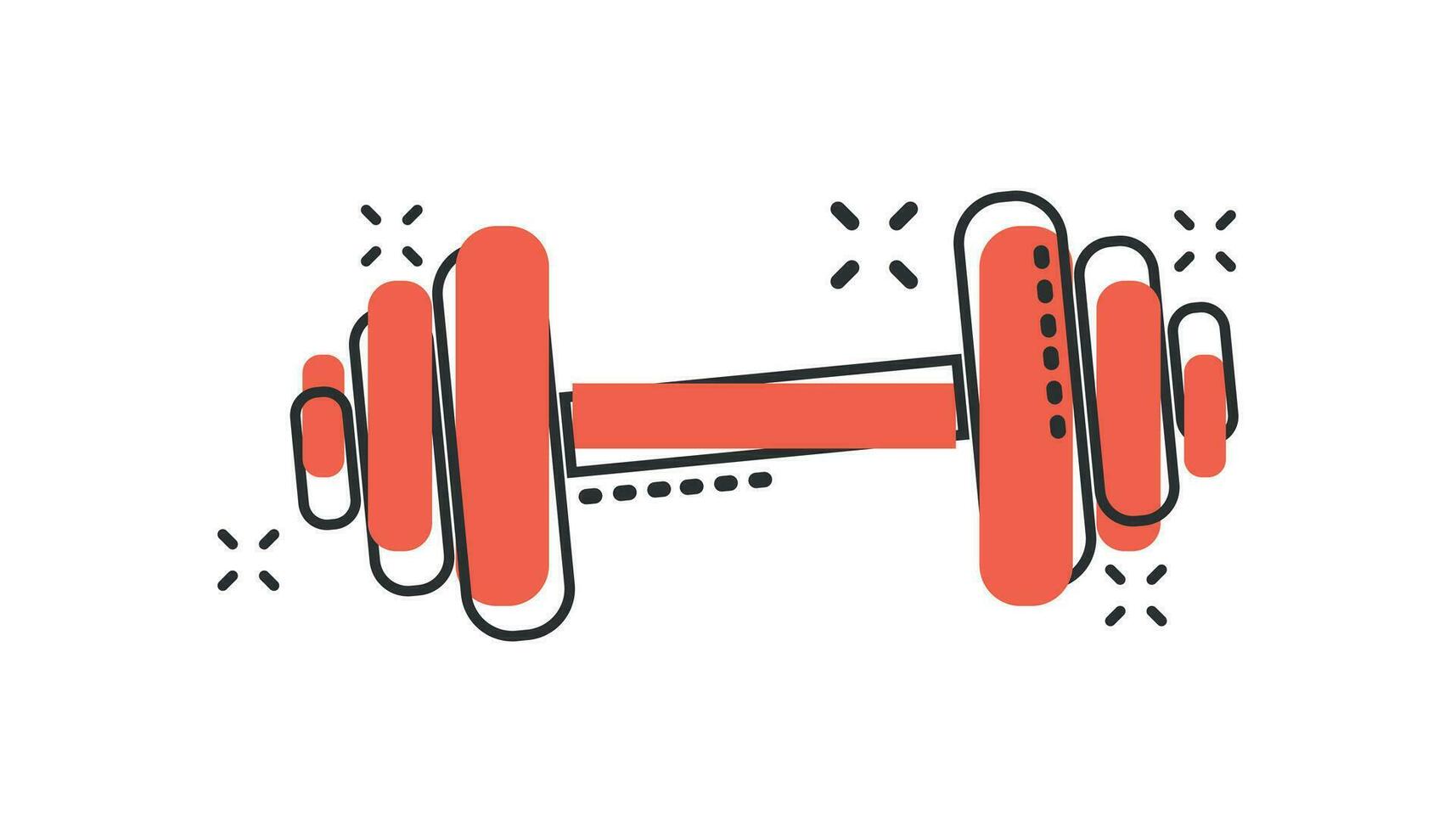 Vector cartoon dumbbell fitness gym icon in comic style. Barbell concept illustration pictogram. Bodybuilding sport business splash effect concept.