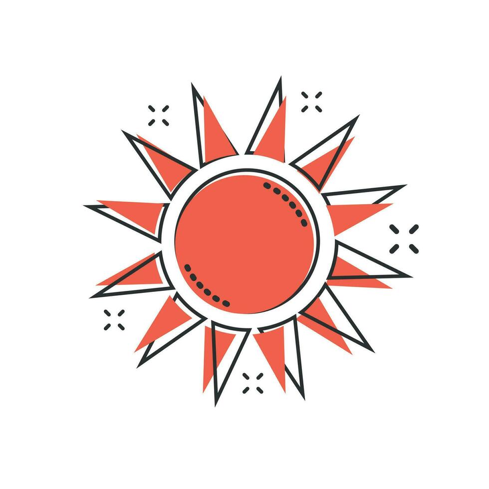 icono de sol de dibujos animados vectoriales en estilo cómico. pictograma de ilustración de concepto de sol de verano. concepto de efecto de salpicadura de negocio de sol. vector