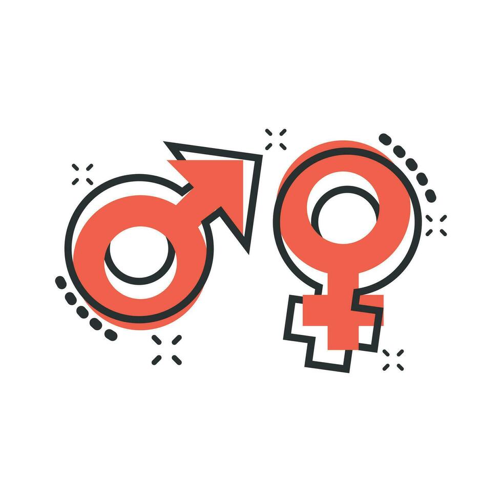 Vector cartoon gender icon in comic style. Men and women sign illustration pictogram. Sex business splash effect concept.