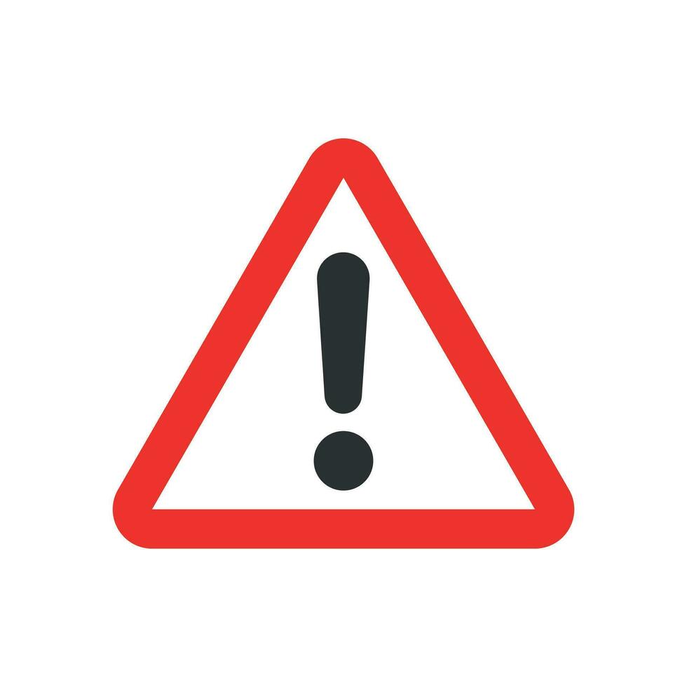 Exclamation mark icon in flat style. Danger alarm vector illustration on white isolated background. Caution risk business concept.