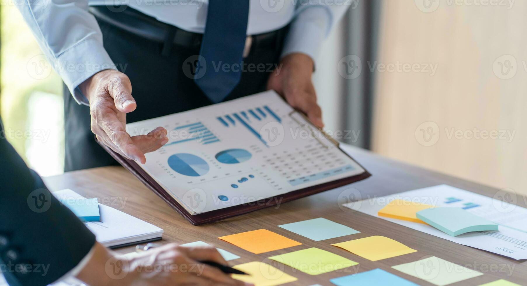 Business People brainstorming Meeting Design Ideas use post it notes to share idea professional investor start up project business brainstorming planning in office photo