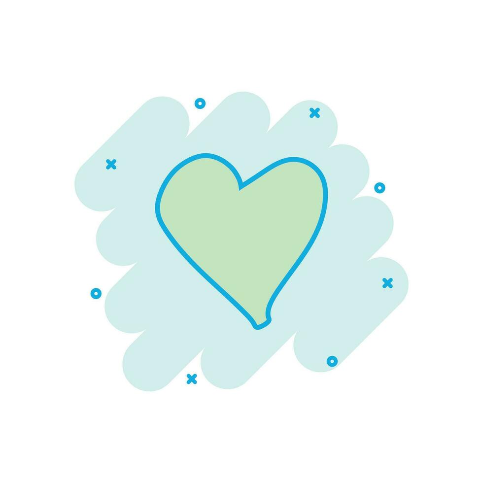 Cartoon colored heart icon in comic style. Love hand drawn illustration pictogram. Heart sign splash business concept. vector