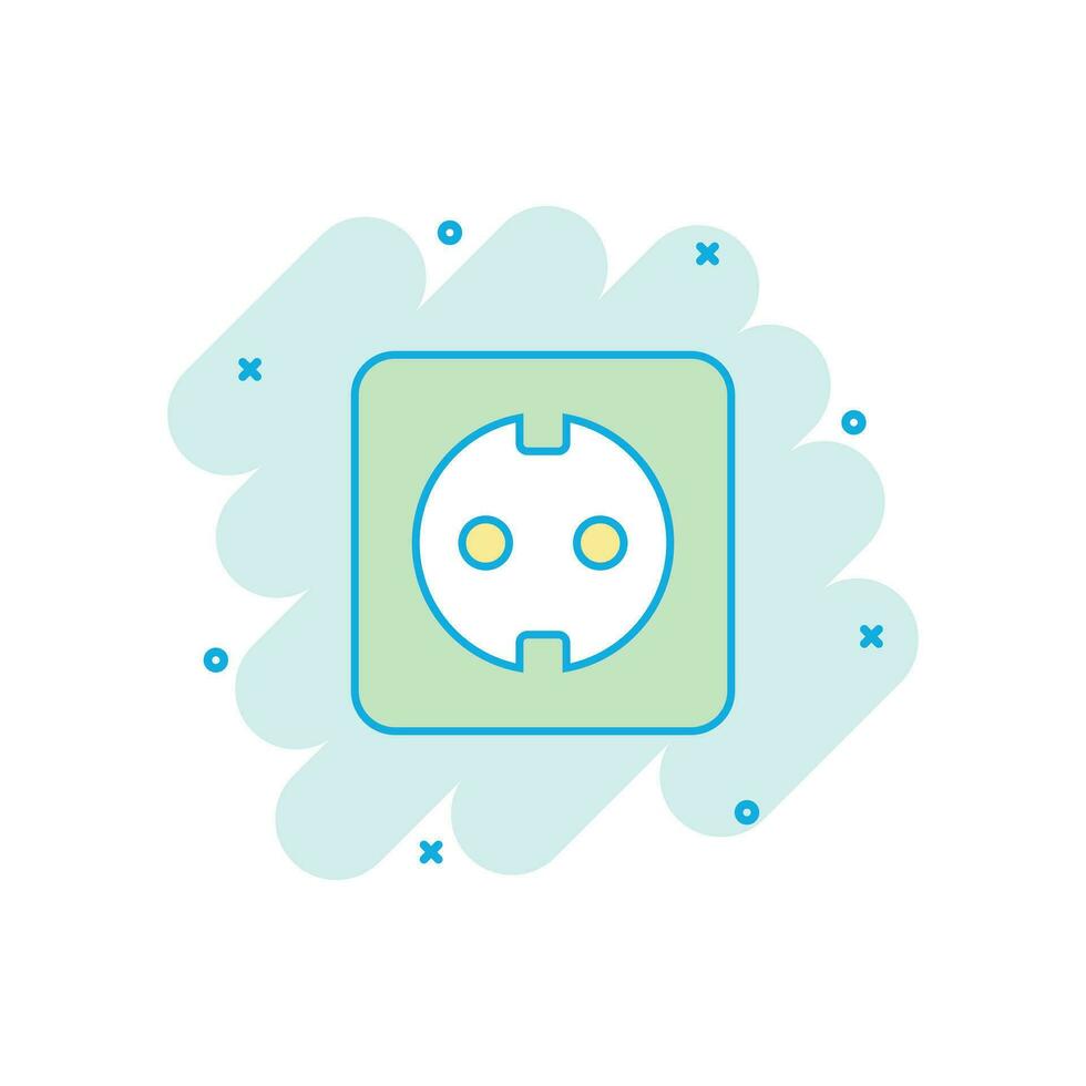 Vector cartoon extension cord sign icon in comic style. Electric power socket sign illustration pictogram. Power socket business splash effect concept.