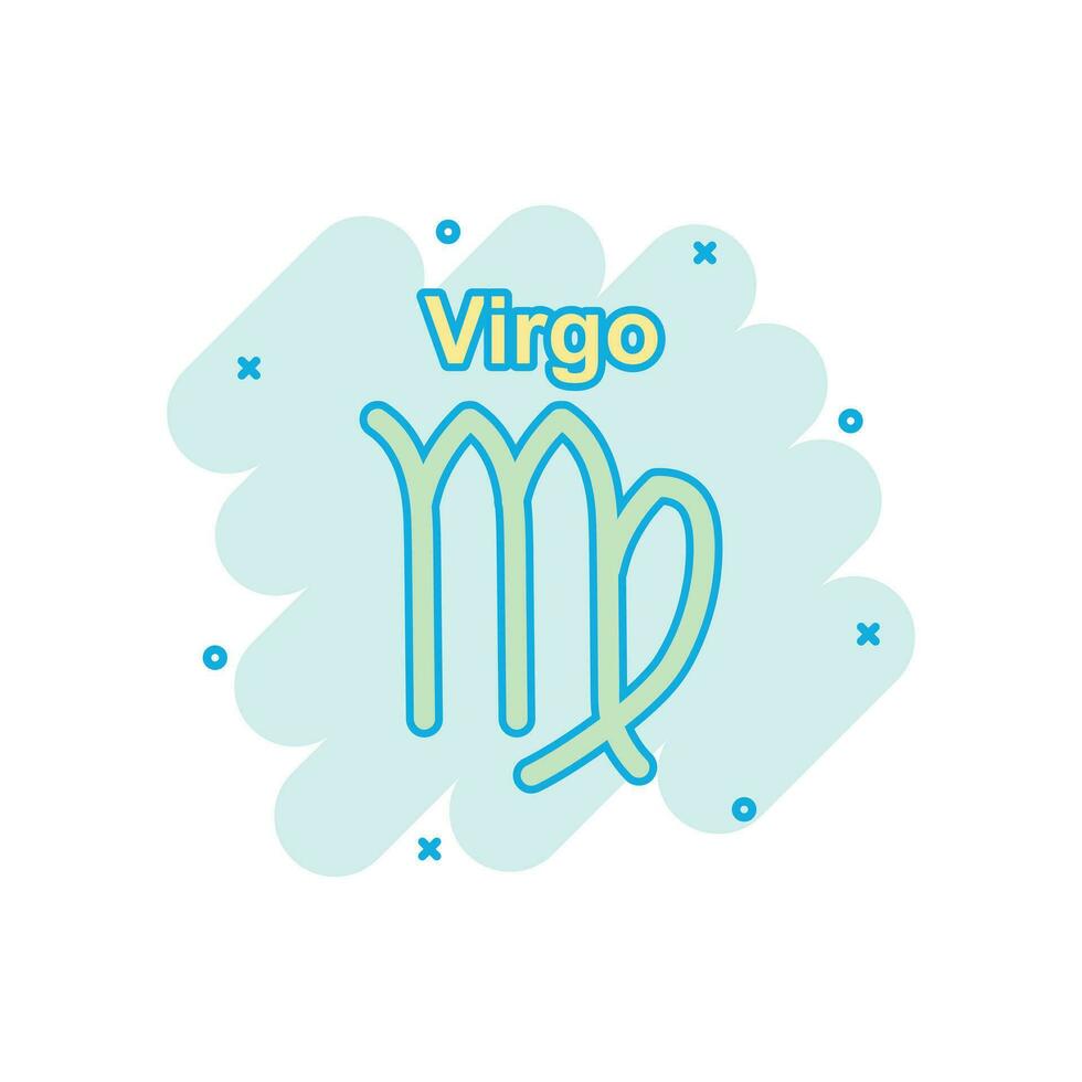 Vector cartoon virgo zodiac icon in comic style. Astrology sign illustration pictogram. Virgo horoscope business splash effect concept.