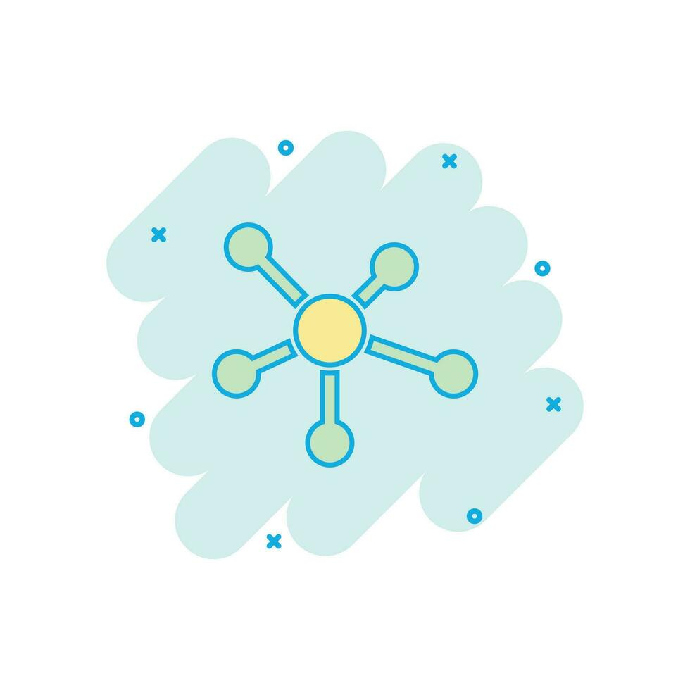 red social de dibujos animados vectoriales, molécula, icono de adn en estilo cómico. pictograma de ilustración de signo de molécula. concepto de efecto de salpicadura de negocio de adn. vector