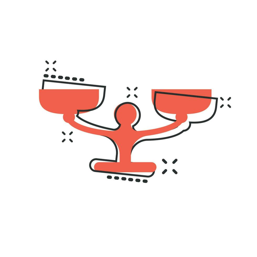 Vector cartoon scale weigher icon in comic style. Weigher sign illustration pictogram. Balance business splash effect concept.