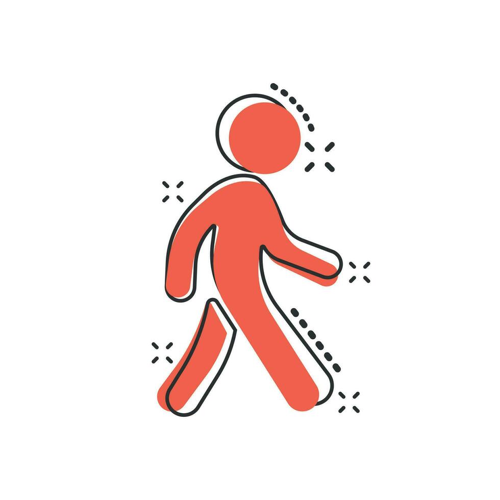 Vector cartoon walking man icon in comic style. People walk sign illustration pictogram. Pedestrian business splash effect concept.