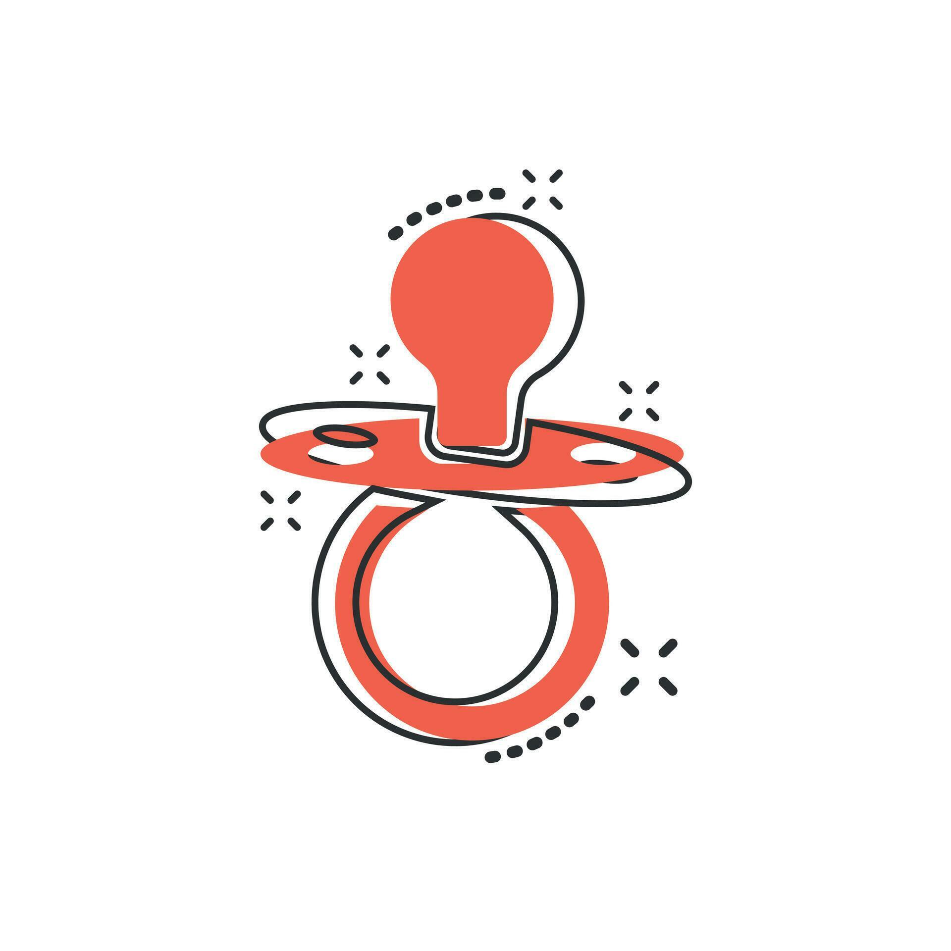 Vector cartoon baby pacifier icon in comic style. Child toy nipple sign