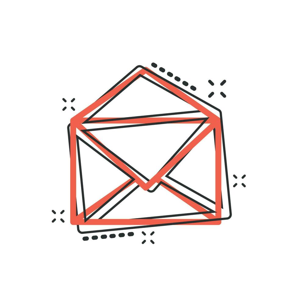 Vector cartoon mail envelope icon in comic style. Email sign illustration pictogram. E-mail business splash effect concept.