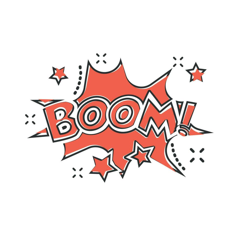 Vector cartoon boom comic sound effects icon in comic style. Sound bubble speech sign illustration pictogram. Boom business splash effect concept.