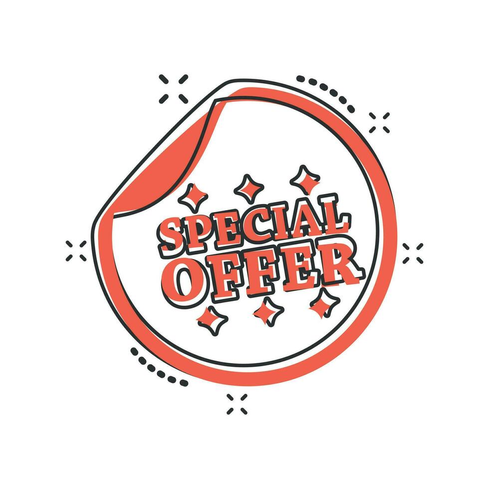 Vector cartoon special offer shopping icon in comic style. Special offer sign illustration pictogram. Discount business splash effect concept.