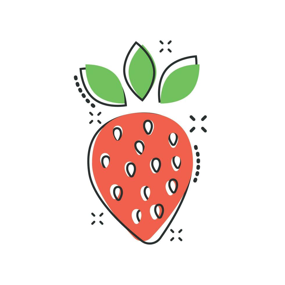 Vector cartoon strawberry fruit icon in comic style. Ripe berry sign illustration pictogram. Strawberry business splash effect concept.