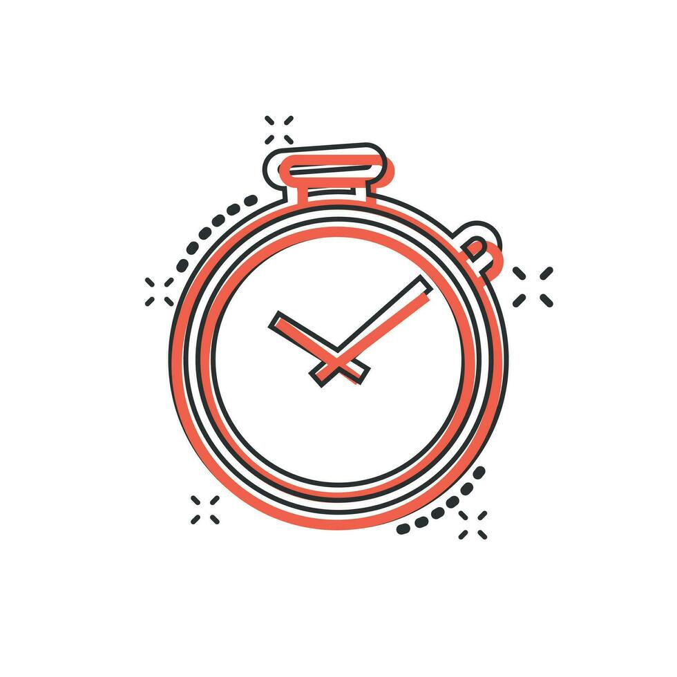 Vector cartoon clock timer icon in comic style. Time alarm concept illustration pictogram. Stopwatch clock business splash effect concept.