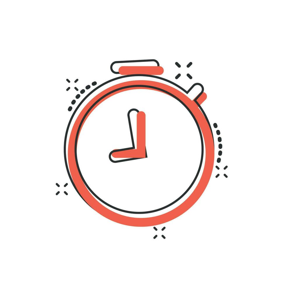 Vector cartoon clock timer icon in comic style. Time alarm concept illustration pictogram. Stopwatch clock business splash effect concept.