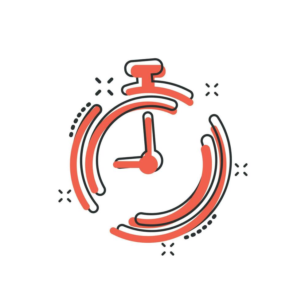 icono de temporizador de reloj de dibujos animados de vector en estilo cómico. pictograma de ilustración del concepto de alarma de tiempo. concepto de efecto de salpicadura de negocio de reloj cronómetro.