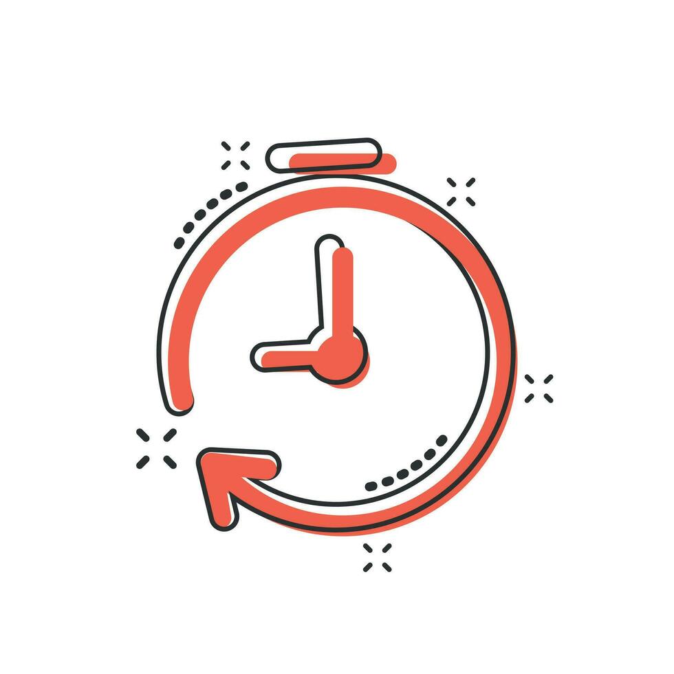 Vector cartoon clock timer icon in comic style. Time alarm concept illustration pictogram. Stopwatch clock business splash effect concept.