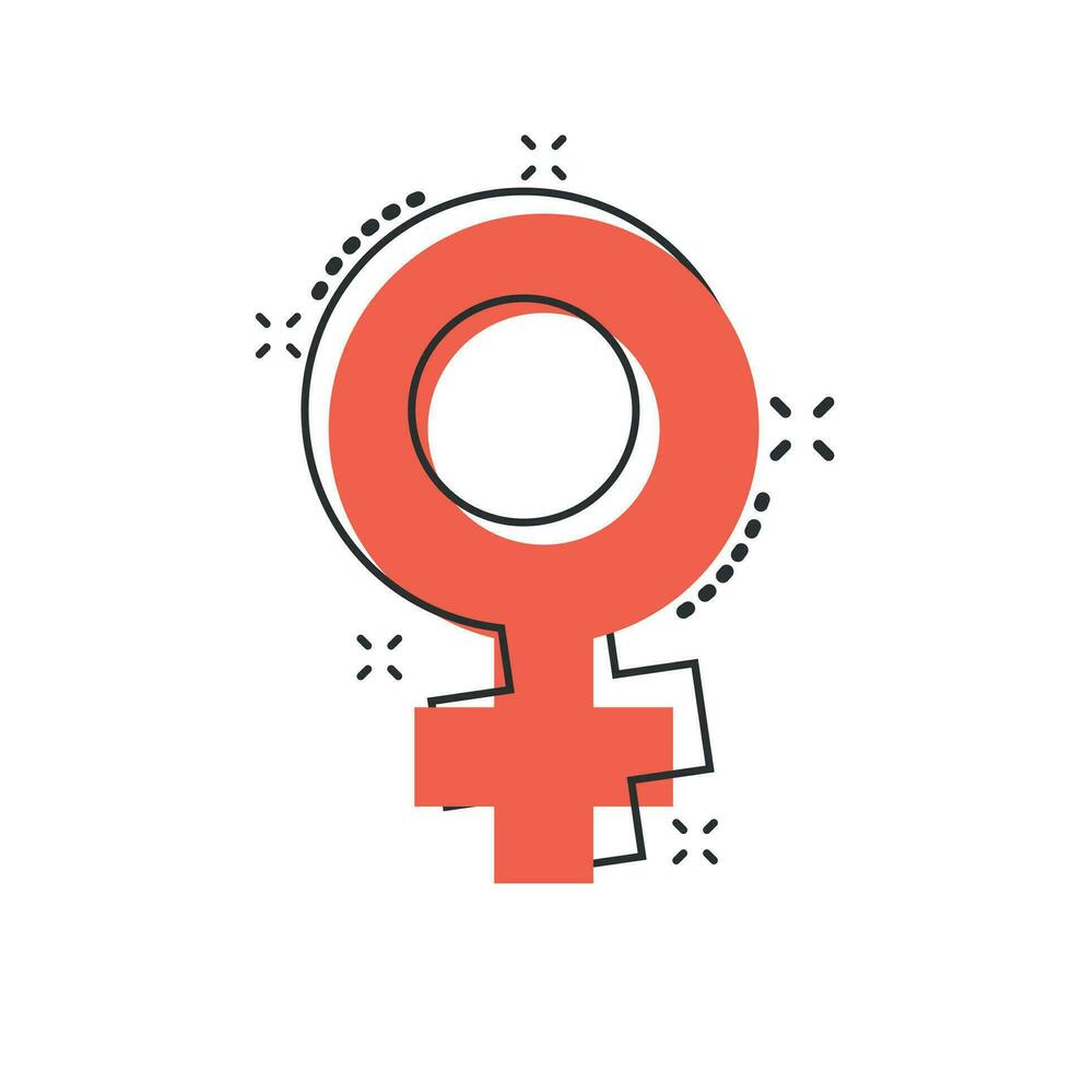 Vector cartoon female sex symbol icon in comic style. Women gender concept illustration pictogram. Girl business splash effect concept.